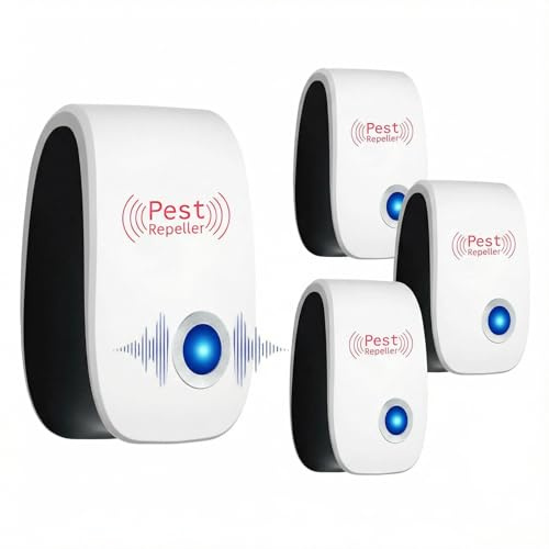 BugShield - 4 conectores electrónicos para insectos y ratones, con enchufe antiácaros, pulgas, chinches, mosquitos, no tóxico y silencioso para dormitorio, apartamento