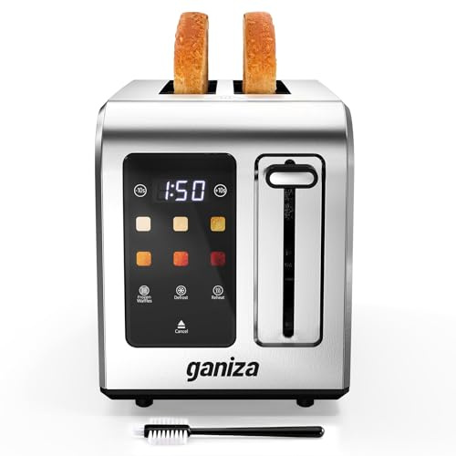 Ganiza Smart Toaster 2 Slice with Touchscreen, Digital Countdown Timer, Touch Screen Toaster Wide Slot, Full Stainless Steel, Defrost Reheat Cancel, +/-10s Fine-Tune, Removable Crumb Tray, Max 925W