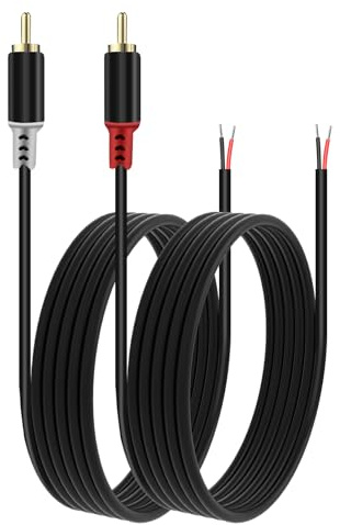 Câbles RCA vers haut-parleurs, connecteurs RCA mâles vers fils nus, lot de 2, calibre 20 AWG, pour amplificateurs de haut-parleurs, récepteurs audio-vidéo, téléviseurs, caissons de basses - 3 mètres