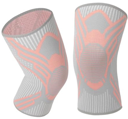 AOOWU Rodillera para Menisco y Ligamento, 2PCS Rodillera Deportiva de Compresión para Hombre y Mujer, Rodilleras Transpirable para Artritis, Lesión de Ligamentos, Yoga, Senderismo, Correr (Rosa, M)