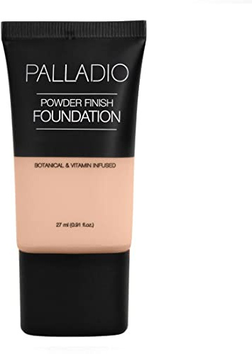 Palladio Powder Finish Liquid Foundation, Natural Matte Appearance, Reduces Fine Lines, Covers Large Pores, Hides Imperfections, All Day Wear, Sheer to Medium Coverage, Porcelain