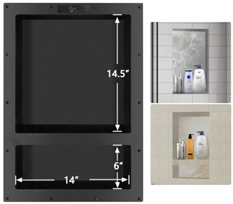 Uni-Green Nicho de Azulejos para Ducha, Dimensiones de 25 x 17 Pulgadas, Almacenamiento de nicho de tocador y baño, instalación Simple con Superficie Texturizada, estantes Dobles