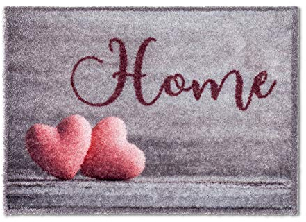 Astra Flauschige Sauberlaufmatte weich - Pure & Soft - Home Herzen Silber 50 x 70 cm - Waschbarer Küchenteppich innen - Türmatte strapazierfähig - Teppich
