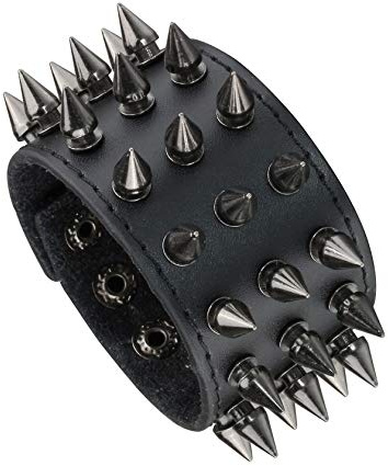 MILAKOO Punk Bracelet for Men Women - Goth Black Leather Wristband with Metal Studded - Spike Rivets Cuff Bangle