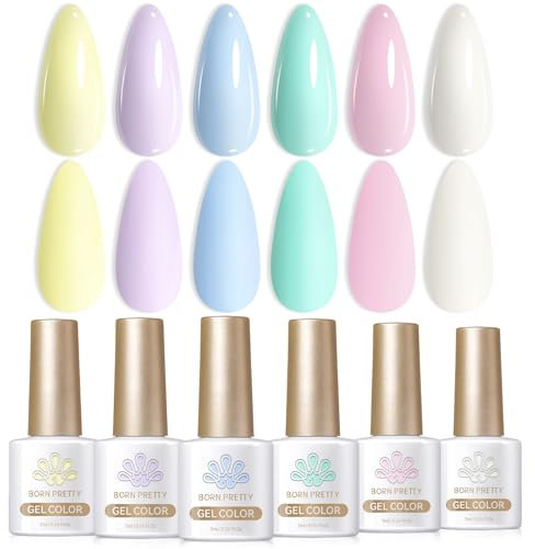 BORN PRETTY Pastel Gel Nail Polish Sweet Pink White Gel Polish Set 6Pcs Macaroon Spring Summer Colors Varnish U V/LED DIY Holiday Nail Salon Manicure Kit Gift