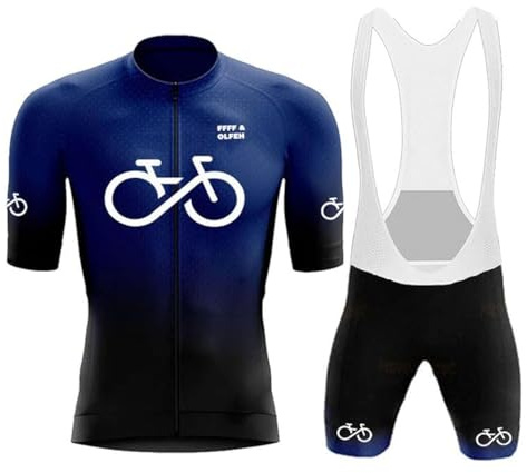 Ciclismo Maillot Hombres Jersey, Maillot de Ciclismo Transpirable con Tira Reflectante y Culotte con Tirantes de Ciclismo Acolchado de Gel para El Verano (Navy Blue C,XXL)