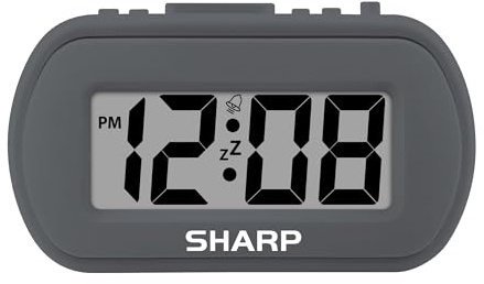 Sharp Digital Alarm Clock – Tactile Plastic Case with Soft Rubberized Finish - Battery Operated – Blue Backlight on Demand – Ascending Alarm – Easy to Use – Charcoal Black