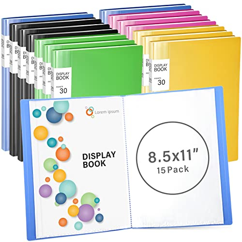 15 Pcs Binder with Plastic Sleeves 30 Pockets 60 Pages Presentation Book 11 x 8.5 in Heavy Duty Presentation Folders Protective Folder Binder Clear Sheets Document Organizer Binder (5 Colors)