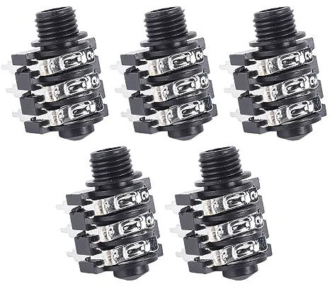 Dilwe 6.35mm Stereo Jack Sockets, Durable Plastic Microphone Connector with Nuts Washers for Guitar Amp Repair, Audio Equipment Replacement, DIY Projects and Studio Upgrades (Reverse)