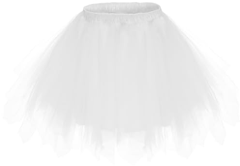 Damen Tüllrock tütü Rock Ballett Tanzkleid Tulle Unterkleid Petticoat Tutu Cosplay für Karneval Kostüm (Weiß)