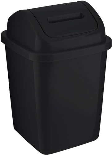 VIVAAS 5L Bathroom Bin Swing Top Dust Bin Plastic Waste Paper Basket Rubbish Trash Can Square Small Swing Top Desktop Kitchen Bathroom Garbage Office Dustbin 5 Litre (Black)