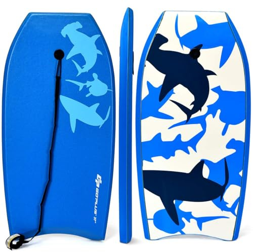 COSTWAY Bodyboard con Correa, Tabla de Surf Ligera para Niños Resistente de XPE, EPS y HDPE, Tabla de Surf Ligera con Cuerda y Correa para Muñeca