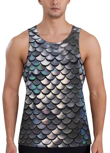 Herren-Tank-Tops, schnelltrocknend, Fitnessstudio, Bodybuilding, ärmellos, Muskel-T-Shirts, weiß bis schwarz/Herren-Muskel-Shirts, ärmellos, Fitnessstudio, Workout, Tanktop, Silberne Fischwaage, XXL