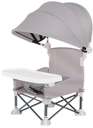 Travel High Chair with Canopy - Baby Booster Seat with Removable Tray and Dining Table for Camping, Portable Toddler Feeding