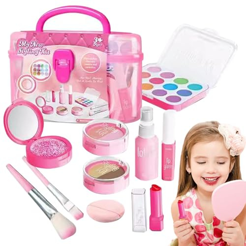 Kit de Maquillaje para niños,Kit de Maquillaje,Set de Maquillaje cosmético Real Lavable - Juego Completo de tocador y Accesorios, Juguetes navideños de Princesas para Juegos imaginativos