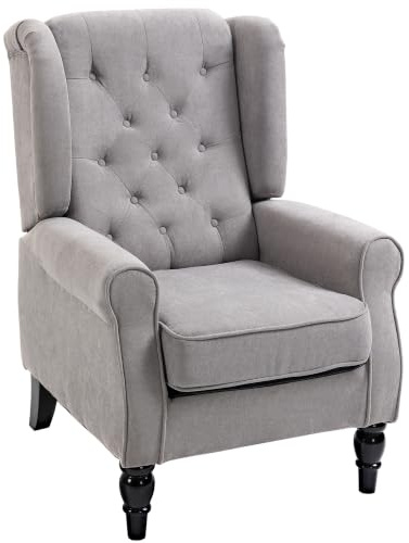 HOMCOM Sillón Orejero Moderno, Butaca de Salón con Reposabrazos y Patas de Madera, Sofá Individual Carga 160 kg para Oficina, Sala de Estar y Dormitorio, Gris