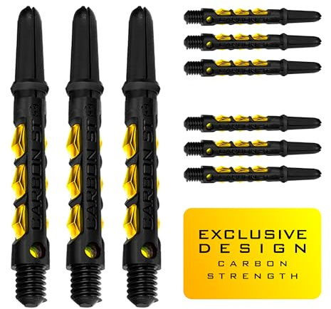 Harrows Darts 3 x Sets of Carbon ST Dart Stems - 9 Dart Shafts in Total - Available in 3 sizes - Tough Carbon Composite (YELLOW, Medium)