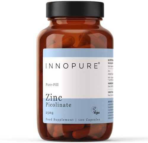 INNOPURE Zinc Picolinate Capsules, Pure-Fill (No Fillers or Binders) 25mg Elemental Zinc Supplements, Vegan Society Approved, 120 Capsules, UK Made