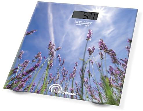 LITTLE BALANCE 8842 Lavender, Personenwaage ohne Batterie, wiederaufladbar, USB-C, reparierbar, 180 kg, Lavendel-Design