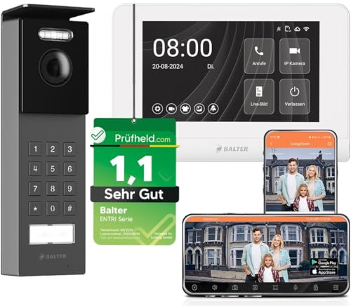 Nonic Balter ENTRI S Aufputz Video Türsprechanlage mit Kamera und Klingel, Gegensprechanlage Doorbell mit Türklingel und PIN Code, 2-Draht 1x 7 Zoll WiFi HD Monitor Smartphone App 1 Familienhaus Set