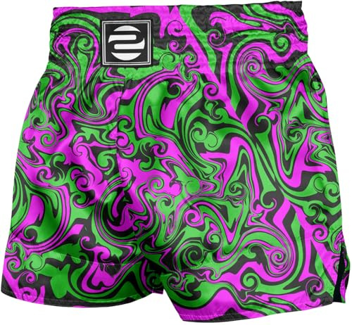 O2TEE Vibrant Muay Thai Shorts Boxing Training Workout Gym Shorts for Men Women Kids, XS