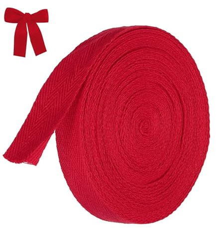ARCPNRT bomullsband snedband, 3 cm x 45 m, bomullsband, fiskbensstyg, för presentförpackning, dekoration (röd)