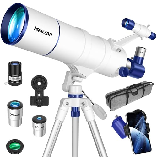 MEEZAA Teleskop, Teleskop Astronomie Profi für Erwachsene, 90mm Öffnung 550mm Astronomisches Refraktor Teleskope für Kinder & Anfänger, Tragbares Reiseteleskop mit Stativ, Mondfilter & Tragetasche