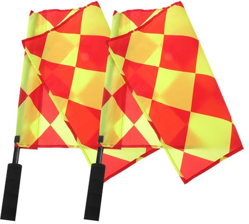 POPETPOP Bandera de Árbitro de Partido de Fútbol 2 Piezas Bandera de Juez de Línea Diseño de Cuadros Pequeños Equipamiento Ligero y Duradero para Señalización Partidos Deportivos