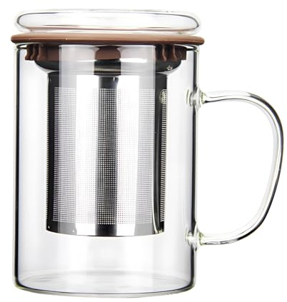 Lock och infusionstekopp glas med, lösa blad för, silikonstål rostfritt och glas, 400 ml/13,5 fl oz, kaffefärg