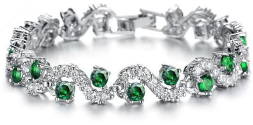 Crystalline Azuria Mujer 18ct Chapado en Oro Blanco Esmeralda simulada Verde Cristales de Zirconia Pulsera 18 cm para Mujer y Niña