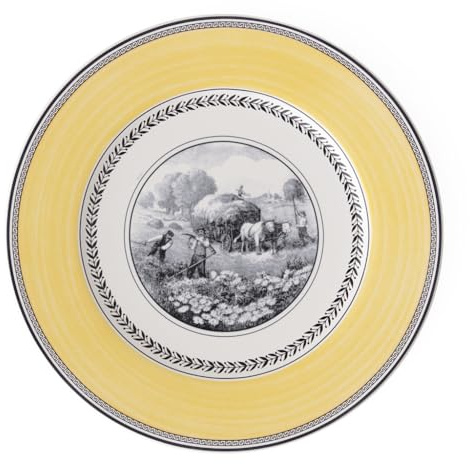 Villeroy & Boch Audun Ferme Assiette de présentation, 30 cm, Porcelaine Premium, Blanc/Gris/Jaune