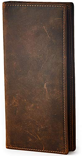 BRASS TACKS Leathercraft Cartera Larga Vertical para Hombre de Piel Auténtica Vintage con Bolsillos Multifuncionales Gran Capacidad Protección RFID Impermeable