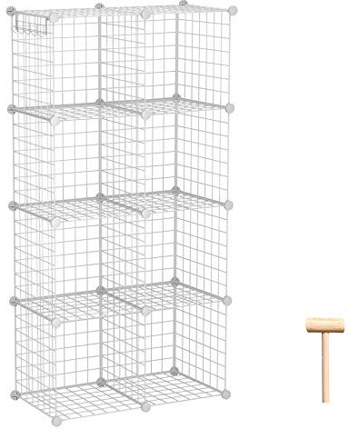 C&AHOME C&HOGAR Almacenamiento de Cubos de Alambre, Organizador de 8 Cubos de Metal C hogar, Oficina 24.8 Pulgadas de Largo x 12.4 Pulgadas de Ancho x 48.4 Pulgadas de Alto Blanco