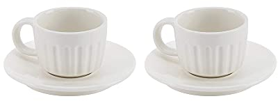 Dualit Espresso Coffee Cups, Set of 2 New Bone China Cups and Saucers Microwave and Dishwasher Safe | Crisp Fine White China