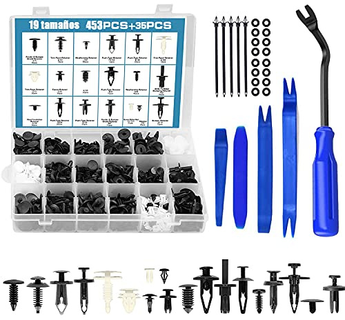 450 privets Rivets en plastique universels pour voiture avec clips en nylon Noir 19 tailles Formes et Tailles Universel pou Auto Voitures Panneaux de Portes avec Outil de Suppression