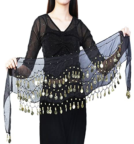 Magdans Höfthalsduk, Magdans Höfthalsduk för Kvinnor, Meisje Buikdans Midjekedja, för Scenföreställningar, Födelsedagsföreställningar, Festföreställningar(Svart)