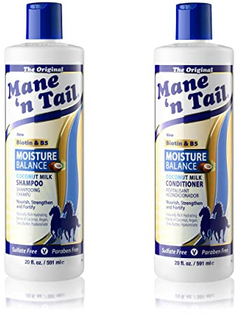 Mane 'n Tail Moisture Balance Shampoo & Conditioner with Coconut Milk & Biotin (20 Oz Each) | Sulfate-Free, Paraben-Free, Vegan Formula for Hydrated Hair & Scalp