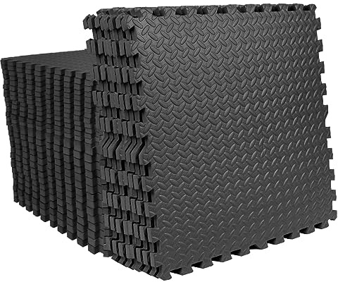 Mat Block APM36001BK Torin ineinandergreifende Schaumstoff-Übungsbodenmatten: 144 m², 1,27 cm, 36 Fliesen, Eva-Fitnessmatte, Bodenbelag, Übungsgerätematte für Heim-Fitnessgeräte, Schwarz