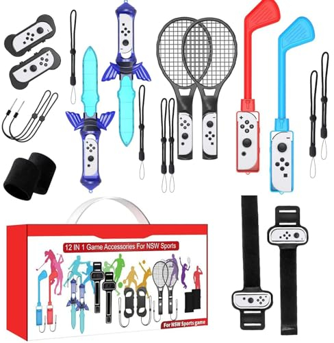 12 in 1 Switch Sports Accessories Bundle ,2025 Family Party Pack Game Accessories Set Kit for Nintendo Switch & OLED Sports Games,Storage and Organizer for Switch Sports Games