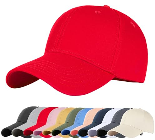 Enwokran Gorra de béisbol, Unisex Clásico Algodón Gorra el Sol Moda Gorra Running Hombre Mujer Ajustable Sombrero Verano Gorra Beisbol (Rojo)