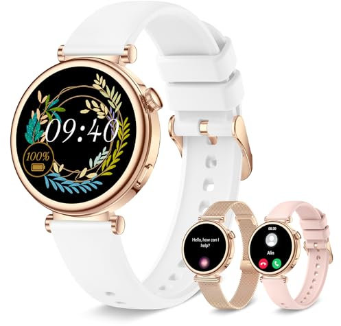 Montre Connectée Femme avec Appel Bluetooth, Smartwatch Ronde 1,27 41mm pour Petit Poignet, 3 Bracelet, 100 Modes Sport Suivi Sommeil Fréquence Cardiaque Podomètre, Compatible Android iOS (Or Rose)