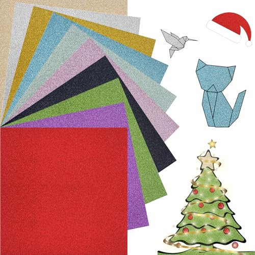 Carta per origami Carta Glitterata Fatta a Mano Cartoncino 50 fogli colorati suun lato 15x15cm 10 colori vivaci assortiti carta pieghevole Per Arte, Regali, Decorazioni per Feste e Album di Ritagli