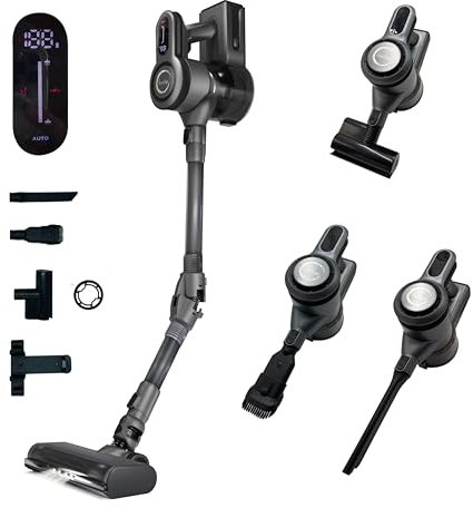 Aspirapolvere Senza Fili, Potente, Battimaterasso,Tappeti, Animali Spazzola Antigroviglio,Tubo Pieghevole,Scopa Elettrica, Aspirabriciole Display Led Aspirazione Automatica 6 Velocita' 550W 45kpa