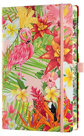 AGENDAS DEUSTO Libreta A5 Bonita, Cuaderno A5 Tapa Dura 192 Páginas, Papel Crema 90 g FSC, Libreta para Escribir, Diario Personal, Journaling Notebook y Regalo Mujer, Cierre Elástico, Flamingo