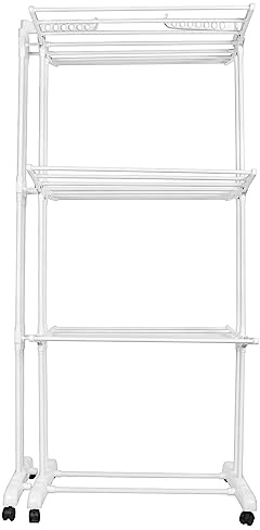 Séchoir à Linge Tour Peu encombrant avec 6 Ailes Pliables sur 3 Niveaux, étendoir à Linge Extensible, Table de Lavage Pliable pour l'intérieur et de Grandes familles75-142,5*64*170cm (blanc)