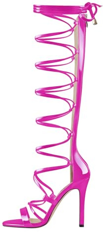 Meinabsatz Damen Sommerschuhe High Heels Sandalen Runde Offene Zehen Sandaletten Schnürsandalen mit Reißverschluss Lack Römersandalen Fuchsia 45 EU