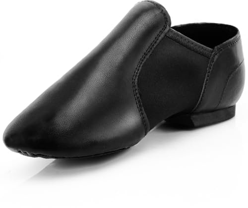 Keemi Black Jazz Shoes for Girls,Leather Dance Shoes for Girls Boys Unisex Kids,Non-Slip Dancing Shoes,3.5 Big Kid