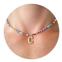 HANLI Collana Perline Perle Personalizzata Con Nome Iniziale C Donna Bambina Oro Placcato 14K Anallergici Leggeri Trendy Gioielli di Moda per le Donne