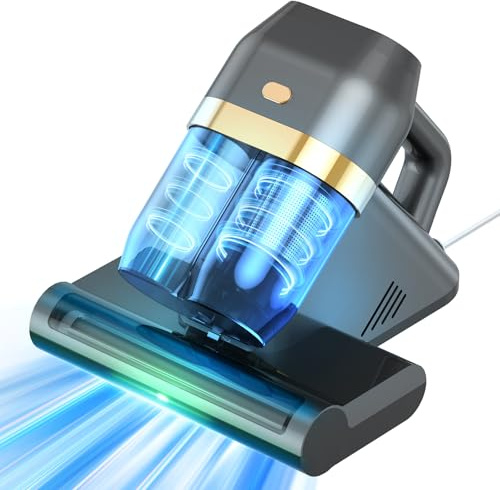 Kizivion Aspiradora Antiácaros,500W16 kPa de Succión, Luz UV-C 253.7 NM, Velocidad 40,000 RPM, Filtro HEPA y Caja de Recolección de Polvo Doble, Aspirador Antiácaros para Camas y Sofás