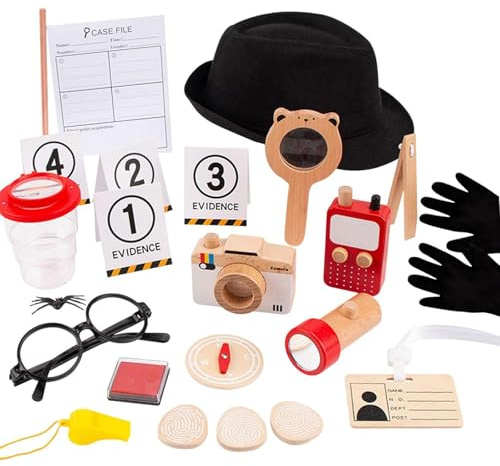 ICDKOYK Accessoires de jeu de rôle en bois pour encourager l'exploration et la découverte avec un costume détective pour les futurs agents, idéal pour le camping, la randonnée et les activités